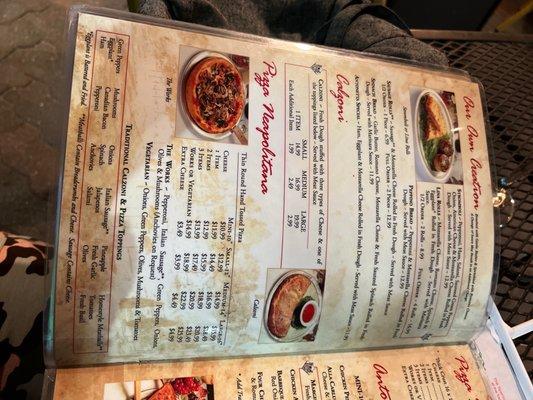 Pizza menu