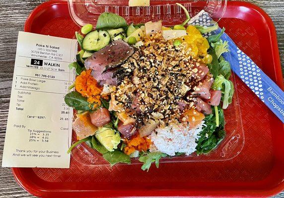 My lunch... Large Poke Bowl with extra masago and protein