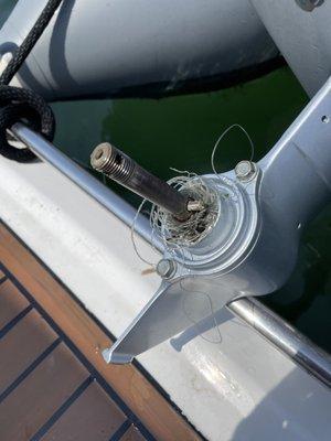 Fishing line removed from prop