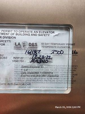 Elevator inspection last done 10 yrs ago, temp 60-day permit expired 2022 so it's a misdemeanor. Garcetti isn't even mayor anymore.