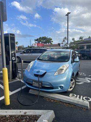 Inconsiderate. After 2 hours of charging, the charger stops and displays "available" on the app. Even though this car is taking up the spot