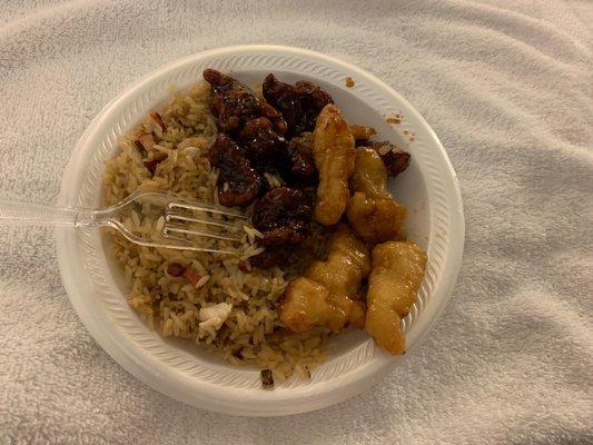 House fried rice, honey chicken and general tso chicken