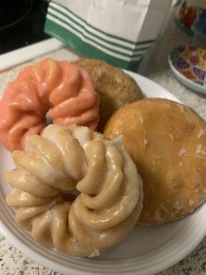 Crullers, apple filled, raspberry filled