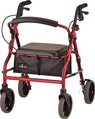 Four wheeled rollator walker with seat. (Nova)