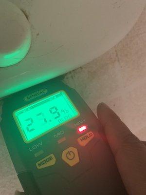 Moisture Meter Test Around a Toilet. Home inspection performed in Atlanta.