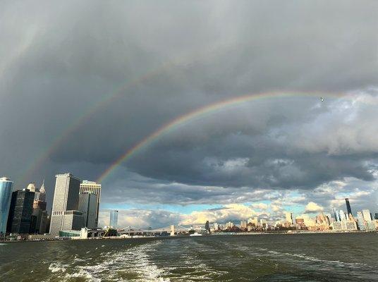 Double rainbow over NYC as seen from the ferry ride on our tour!