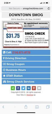 Discount coupon for smog check