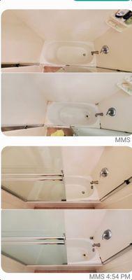 Before and after deep cleaning full bathroom! Build ups and hard water stains