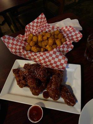 Asian chicken wings and tater tot's