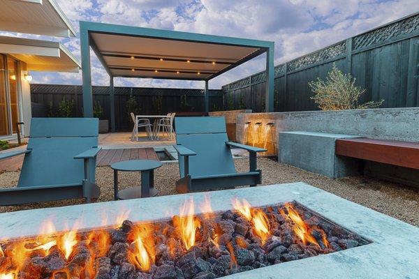 Custom fireplace over gravel