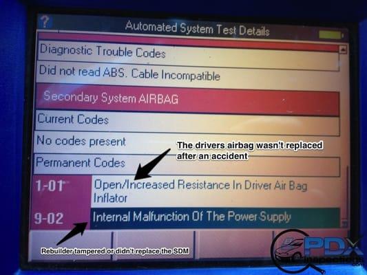 We find airbag tampering and SRS issues