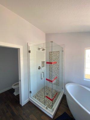 newly finished shower and tub