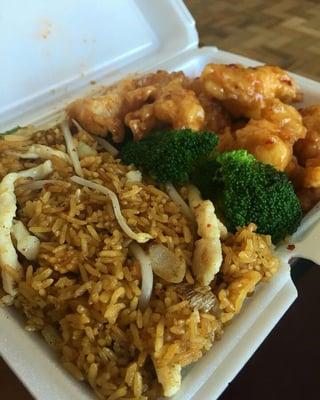 General Tsos chicken with white meat and chicken fried rice