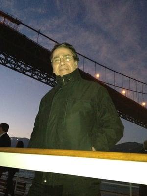 Under the Golden Gate Bridge at dusk