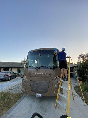 Windshield is on and getting cleaned up!