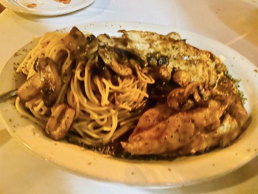 Chicken Marsala (chicken in marsala wine sauce with mushrooms). So good!