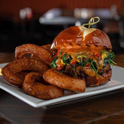 Southwest Burger With Onion Rings