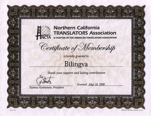 Bilingva is a trusted member of the Northern California Translators Association. Our translations are accepted by official organizations.