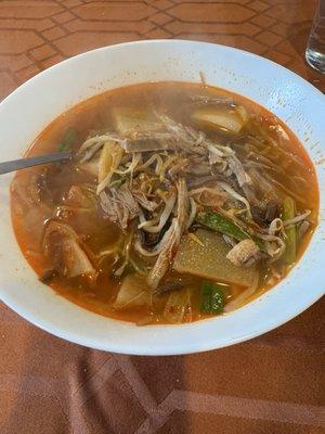 Soup is incredible! Perfect spice and tender beef!