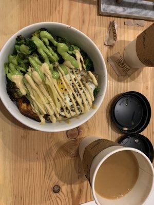 Breakfast Bowl & Coffee: hold the coffee grinds. Became undrinkable