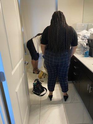 Plumber Avalon sent out. With no plumbing license armed with a cellphone that was recording her walking in the bathroom and out.