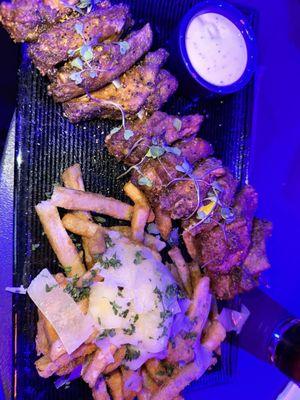 Wings and truffle fries - Delish!