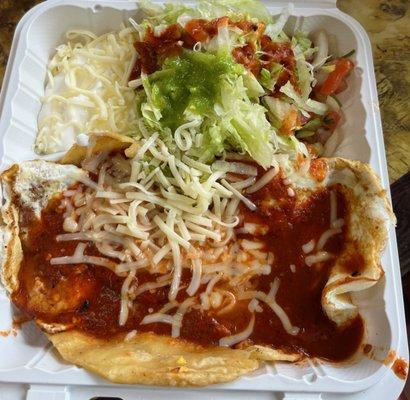 huevos rancheros, hold the rice and beans with added lettuce and sour cream.