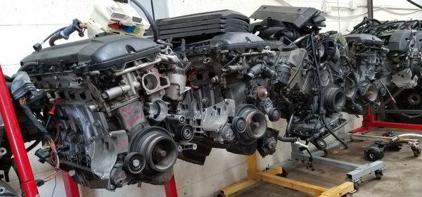 Rows of BMW engines, ready to be picked up