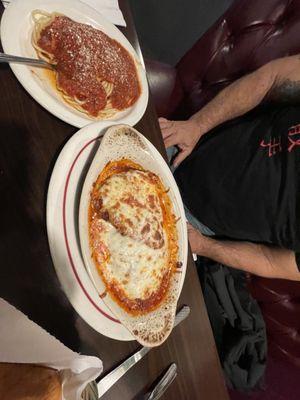 Parmigiana with a side of spaghetti