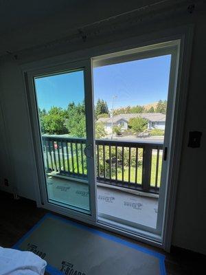 Vinyl sliding patio door.