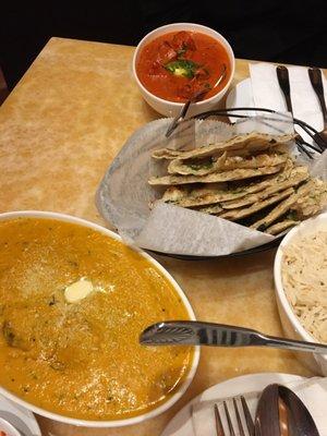 Malai kofta, garlic naan, butter chicken