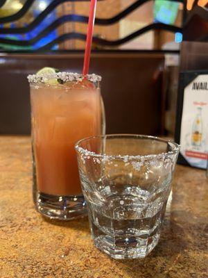 Guava Margarita with shot of Mezcal