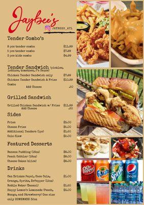 Jaybee's Tenders Menu