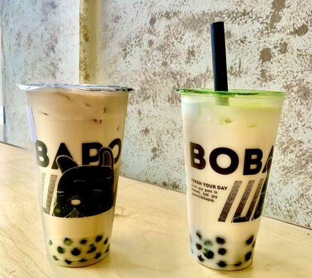 Banana Milk tea and Roasted Oolong Milk Tea.