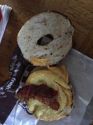 My "bacon" everything bagel I just picked up 10 minutes ago. I ordered two of these and BOTH have one piece of bacon.