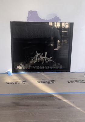 We can't finish fireplace wall and stuck with this horrible fireplace