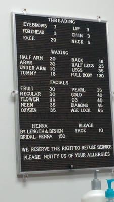 Services and prices