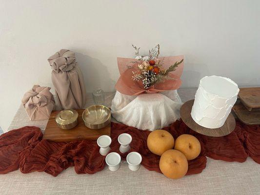 Dried flower bouquet set-up on my son's 100th day table