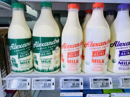 Alexandre Organic 100% Grassfed A2/A2 milk  $8.99 for 48 fluid ounces (1.5 quarts) Same price as the Bridgeport Whole Foods