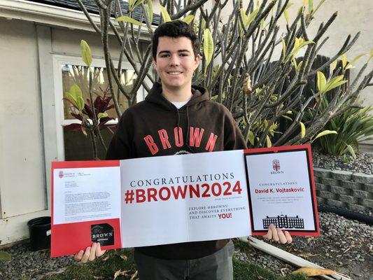 Congratulations to David Vojtaskovic for his acceptance to Brown University.