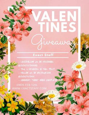 *EXACT STAFF VALENTINES DAY GIVEAWAY!!* -Like/Follow our Exact Staff Inc. page -Tag 3 Friends on this post - Follow us on IG: @exactstaff