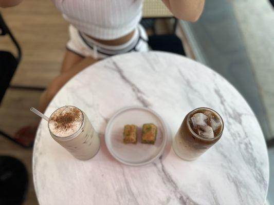 Ice chai tea latte  Ice vanilla latte  Baklava