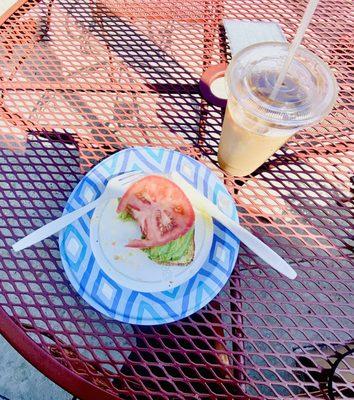 Avocado Toast and a 20 oz iced coffee.