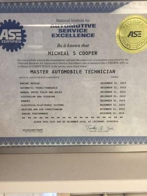 ASE master technicians.