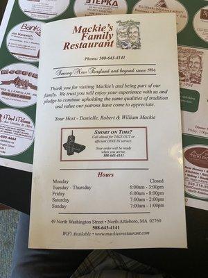 Dinner Menu