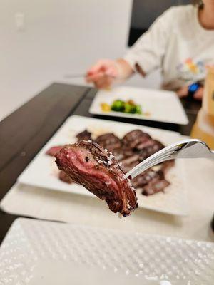 Perfectly cooked steak with just salt. Nothing else