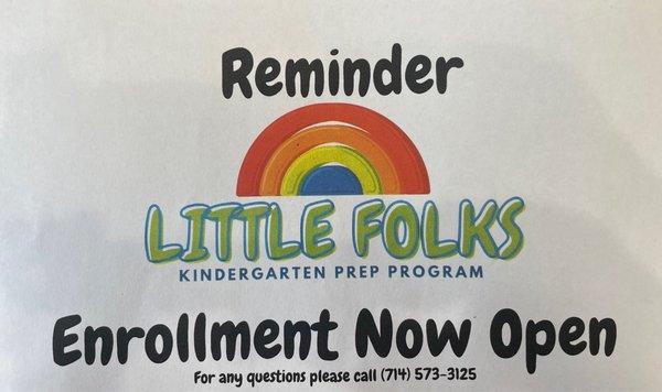 Little Folks Enrollment Now Open!