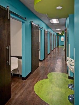 Hallway at new space - barn doors give us more room in the exam rooms