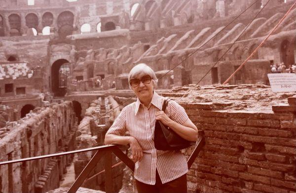 1977. TWA Tour. My Photo of: Rome's Ancient Coliseum, with Mami in the foreground. Thumbs UP! NYC.