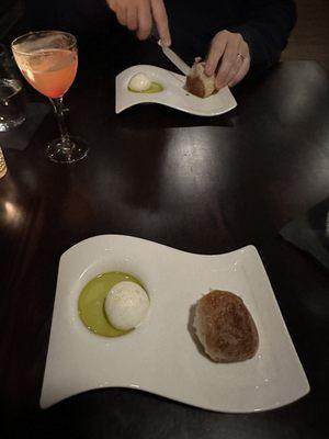 Bread service with whipped butter.